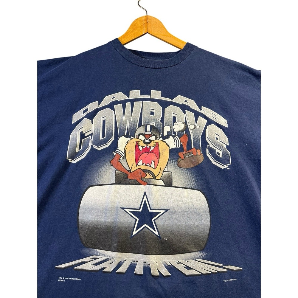 Vintage Dallas Cowboys NFL Shirt 90s Looney Tunes Taz Mens XL "Flattn' Em" Tee